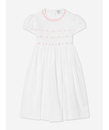 Sarah Louise Girls Hand Smocked Flower Dress in Ivory Paris Déstockage Promo