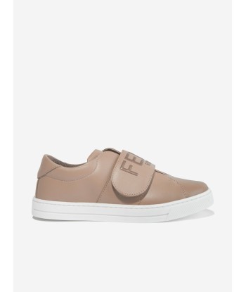 Fendi Kids Leather Logo Trainers in Beige Pour