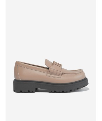 Fendi Kids Leather Logo Loafers in Beige Faites des économies