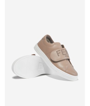 Fendi Kids Leather Logo Trainers in Beige Pour