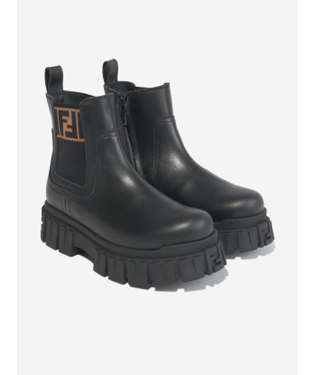 Fendi Kids Leather Biker Boots in Black la chaussure