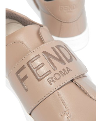 Fendi Kids Leather Logo Trainers in Beige Pour