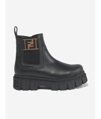 Fendi Kids Leather Biker Boots in Black la chaussure