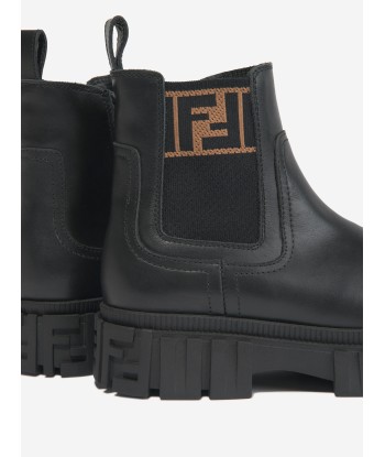 Fendi Kids Leather Biker Boots in Black la chaussure