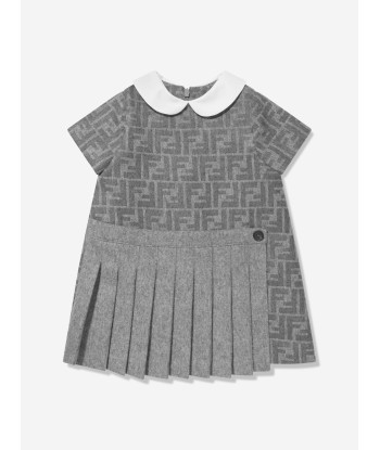 Fendi Baby Girls Wool FF Logo Dress in Grey Jusqu'à 80% De Réduction