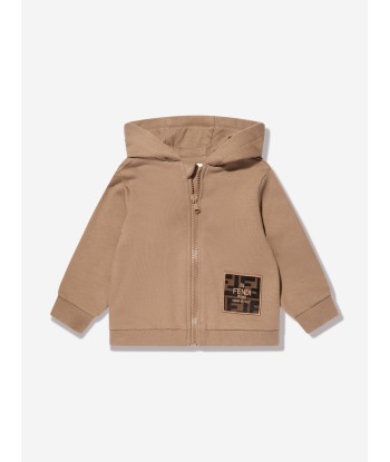 Fendi Baby Logo Patch Zip Up Top in Beige offre 