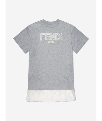 Fendi Girls Jersey Logo Dress in Grey en stock