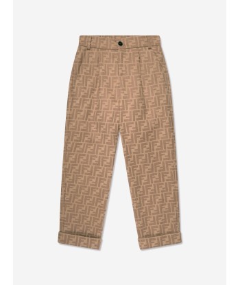 Fendi Boys FF Logo Trousers in Beige Pour