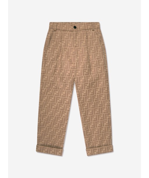 Fendi Boys FF Logo Trousers in Beige Pour