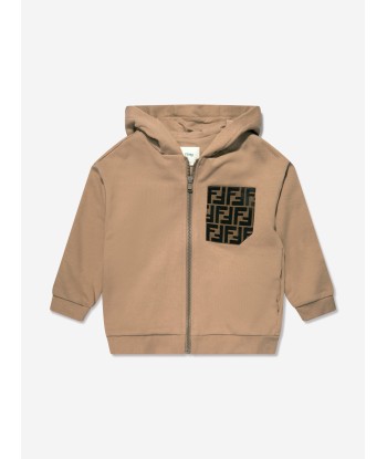 Fendi Kids Logo Patch Zip Up Top in Beige est présent 