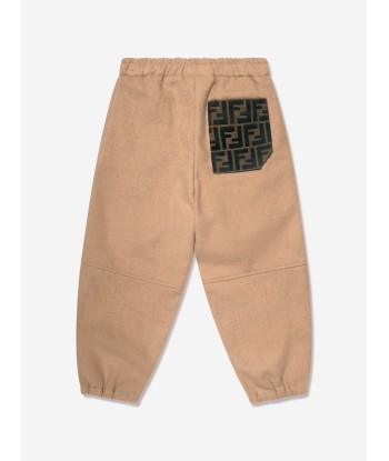 Fendi Boys FF Pocket Flannel Trousers in Beige le des métaux précieux