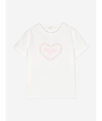 Fendi Baby Girls Heart Logo T-Shirt in White soldes