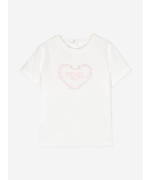 Fendi Baby Girls Heart Logo T-Shirt in White soldes