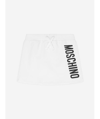 Moschino Girls Jersey Logo Skirt in White livraison et retour toujours gratuits