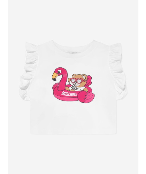 Moschino Girls Teddy And Flamingo T-Shirt in White en ligne des produits 