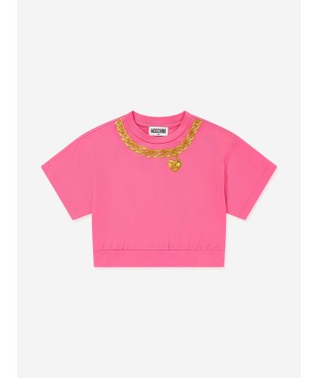 Moschino Girls Necklace Print Sweater Top in Pink sur le site 