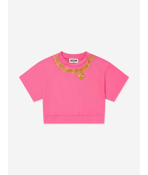 Moschino Girls Necklace Print Sweater Top in Pink sur le site 