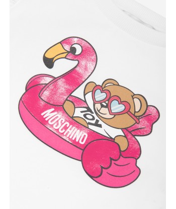 Moschino Girls Teddy And Flamingo T-Shirt in White en ligne des produits 