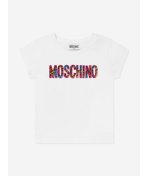 Moschino Girls Animal Print Logo T-Shirt in White Par le système avancé 