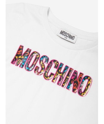 Moschino Girls Animal Print Logo T-Shirt in White Par le système avancé 