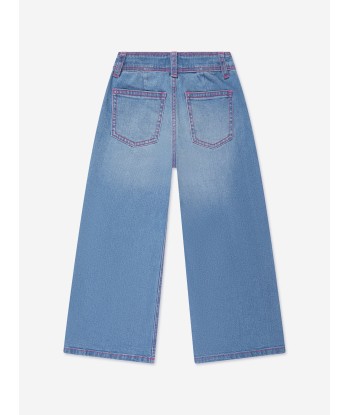 Moschino Girls Wide Leg Logo Jeans in Blue Amélioration de cerveau avec