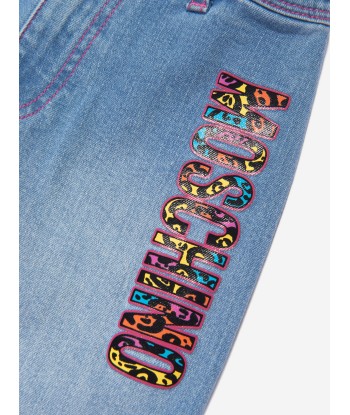 Moschino Girls Wide Leg Logo Jeans in Blue Amélioration de cerveau avec