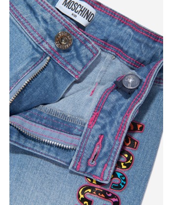 Moschino Girls Wide Leg Logo Jeans in Blue Amélioration de cerveau avec