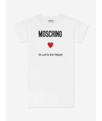 Moschino Girls Logo T-Shirt Dress in White pas cheres