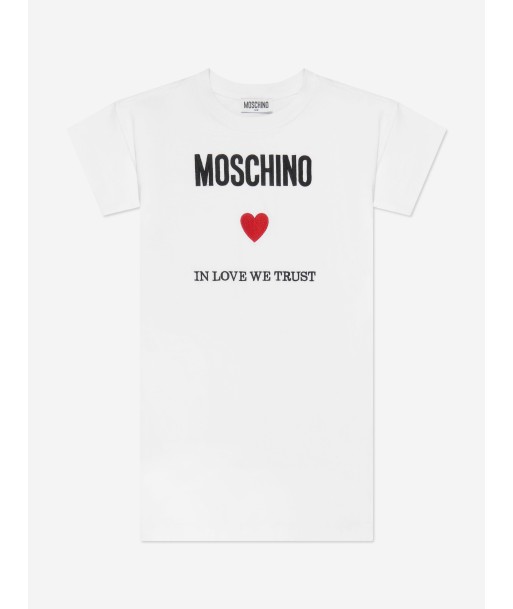 Moschino Girls Logo T-Shirt Dress in White pas cheres