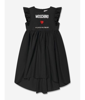 Moschino Girls Cotton Logo Dress in Black 2023