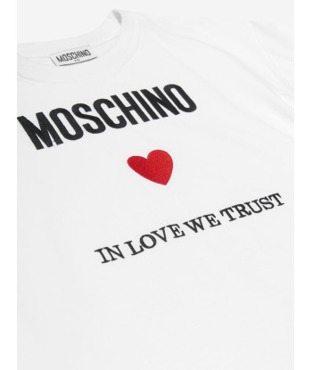 Moschino Girls Logo T-Shirt Dress in White pas cheres