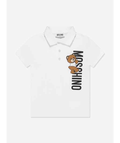 Moschino Boys Teddy Logo Polo Shirt in White commande en ligne