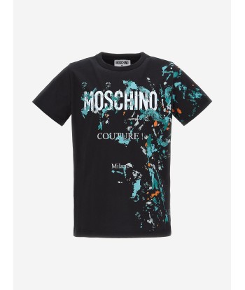 Moschino Boys Paint Splatter Logo T-Shirt in Black en ligne