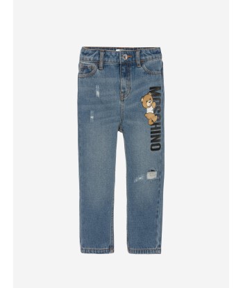 Moschino Kids Teddy Logo Jeans in Blue store