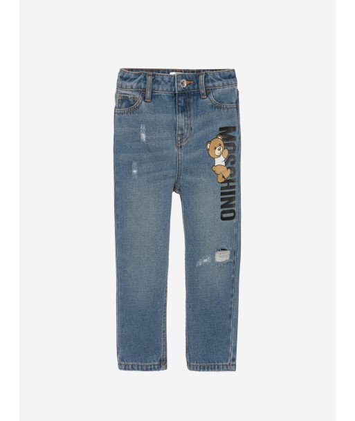 Moschino Kids Teddy Logo Jeans in Blue store