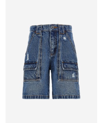 Moschino Boys Denim Cargo Shorts in Blue pas cheres