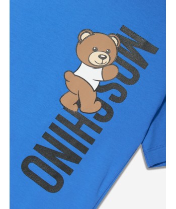 Moschino Kids Teddy Logo T-Shirt in Blue acheter