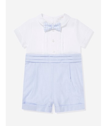 Patachou Baby Boys Linen Romper in Blue soldes