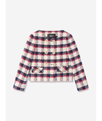 Versace Girls Tartan Tweed Jacket in White en ligne des produits 