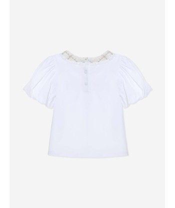 Patachou Girls Jacquard Trim T-Shirt in White Pour