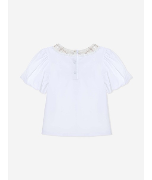 Patachou Girls Jacquard Trim T-Shirt in White Pour