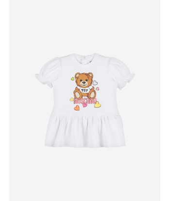 Moschino Baby Girls Cotton Teddy Heart Dress in White la livraison gratuite