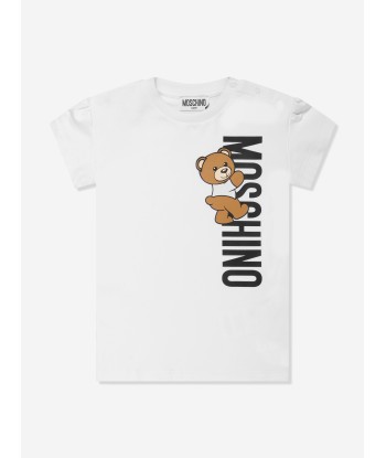 Moschino Baby Girls Teddy Logo Jersey Dress in White livraison et retour toujours gratuits