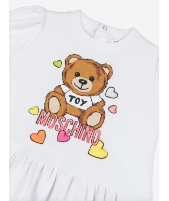 Moschino Baby Girls Cotton Teddy Heart Dress in White la livraison gratuite