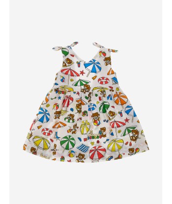 Moschino Baby Girls Cotton Beach Teddy Dress in White brillant des détails fins