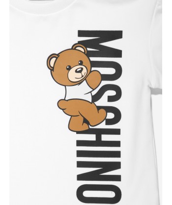 Moschino Baby Girls Teddy Logo Jersey Dress in White livraison et retour toujours gratuits