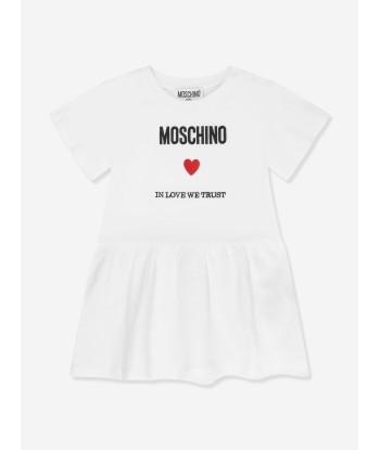 Moschino Baby Girls Logo Jersey Dress in White la chaussure