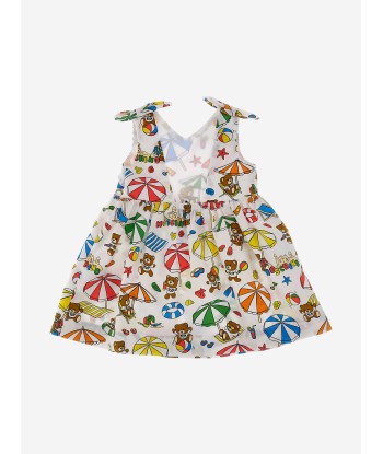 Moschino Baby Girls Cotton Beach Teddy Dress in White brillant des détails fins