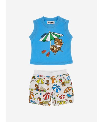 Moschino Baby Boys Beach Teddy Short Set in Blue pas chere