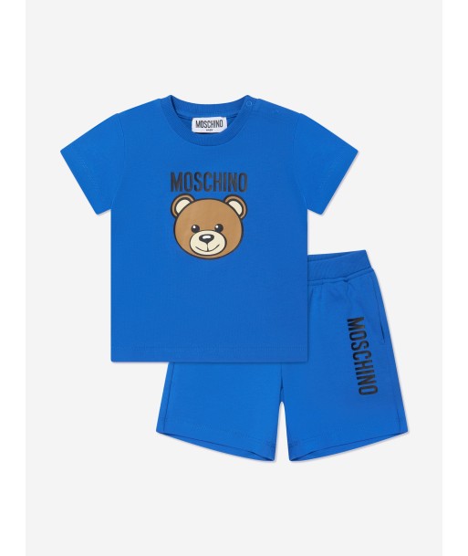 Moschino Baby Teddy Logo Short Set in Blue du meilleur 